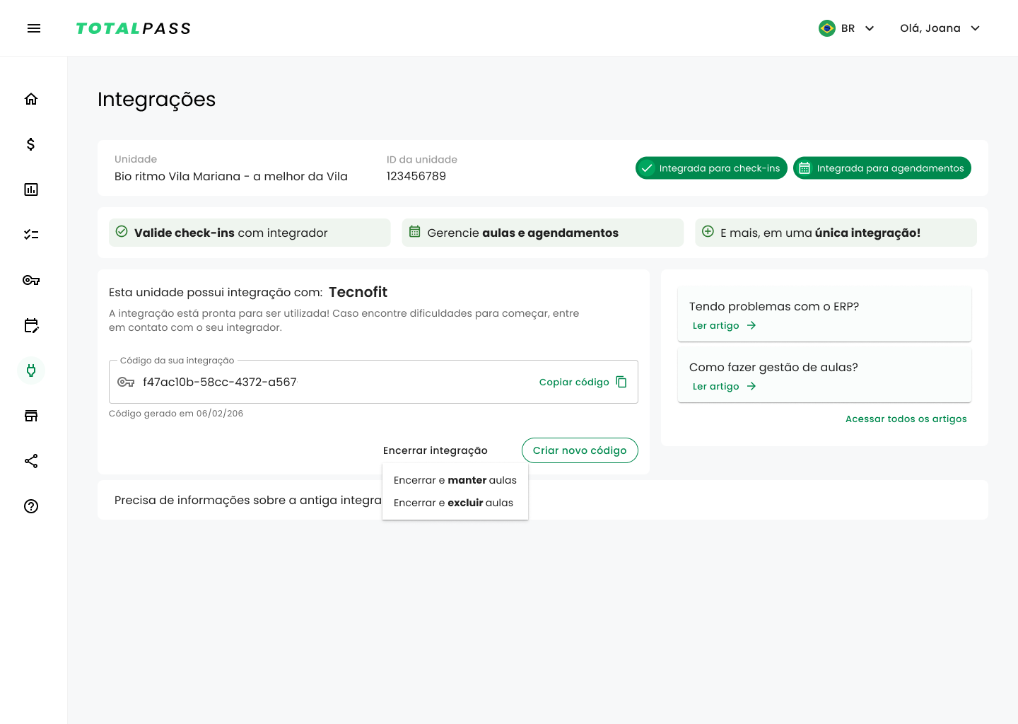 Imagem: Encerrar integração